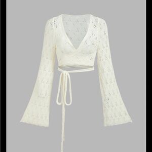 NWT Cider lace wrap crop top with bell sleeves XS